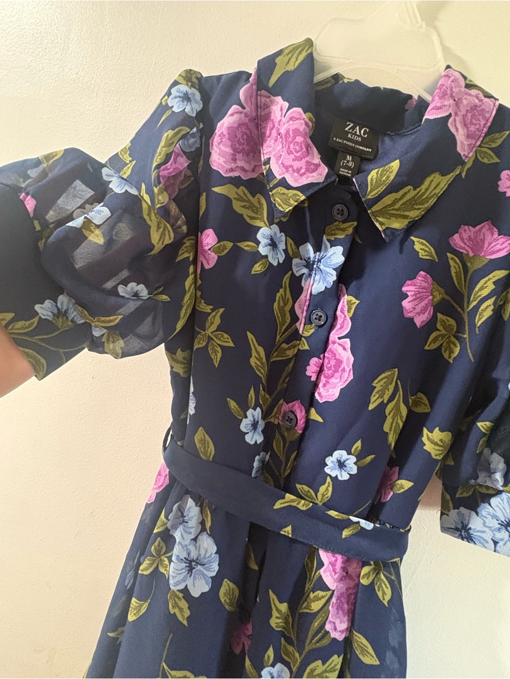 Zac Posen Navy Floral Midi Dress with Pink and Light Blue Blooms - Picture 3 of 8